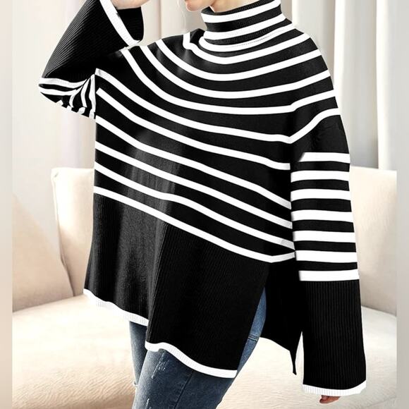 NWT REVOLVE & MINIMALIST lovers COMMENSE black white stripe oversized SWEATER L - Picture 2 of 9